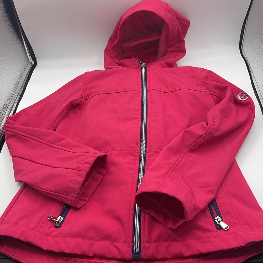 Michael Kors Kids Girls Pink Solid Hooded Full Zipper Jacket Raincoat - Picture 8 of 8